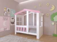 Детская кровать Астра домик (белый+розовый)