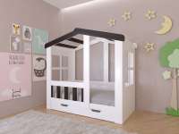 Детская кровать Астра домик с ящиком (белый+венге)