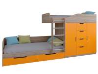 Кровать двухъярусная Астра-6 (дуб сонома-оранжевый)