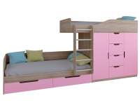 Кровать двухъярусная Астра-6 (дуб сонома-розовый)