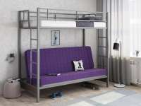 Кровать двухъярусная Мадлен с диваном серая/ткань велюр фиолетовый