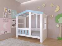 Детская кровать Астра домик (белый+голубой)