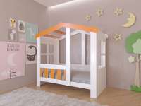 Детская кровать Астра домик (белый+оранж)