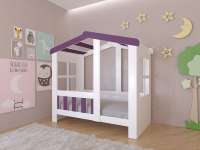Детская кровать Астра домик (белый+фиолетовый)