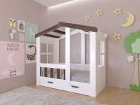 Детская кровать Астра домик с ящиком (белый+шамони)